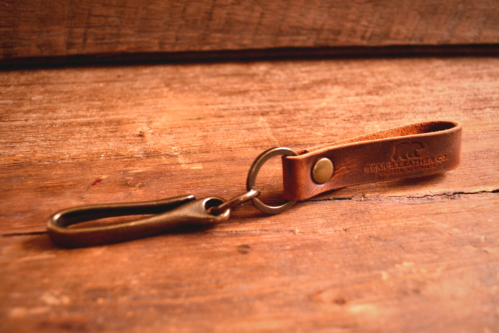 Japanese Fish Hook Keychain, Handcrafted Leather Keychain