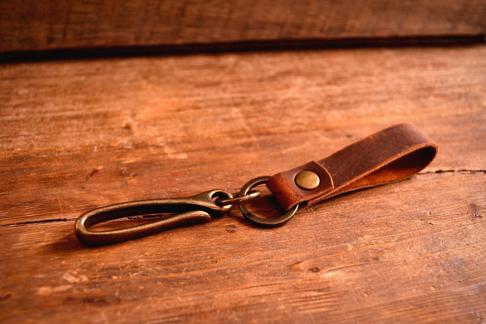 Japanese Fish Hook Keychain, Handcrafted Leather Keychain